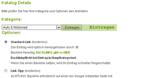 Webkatalog  Kategorien und Optionen  auswählen